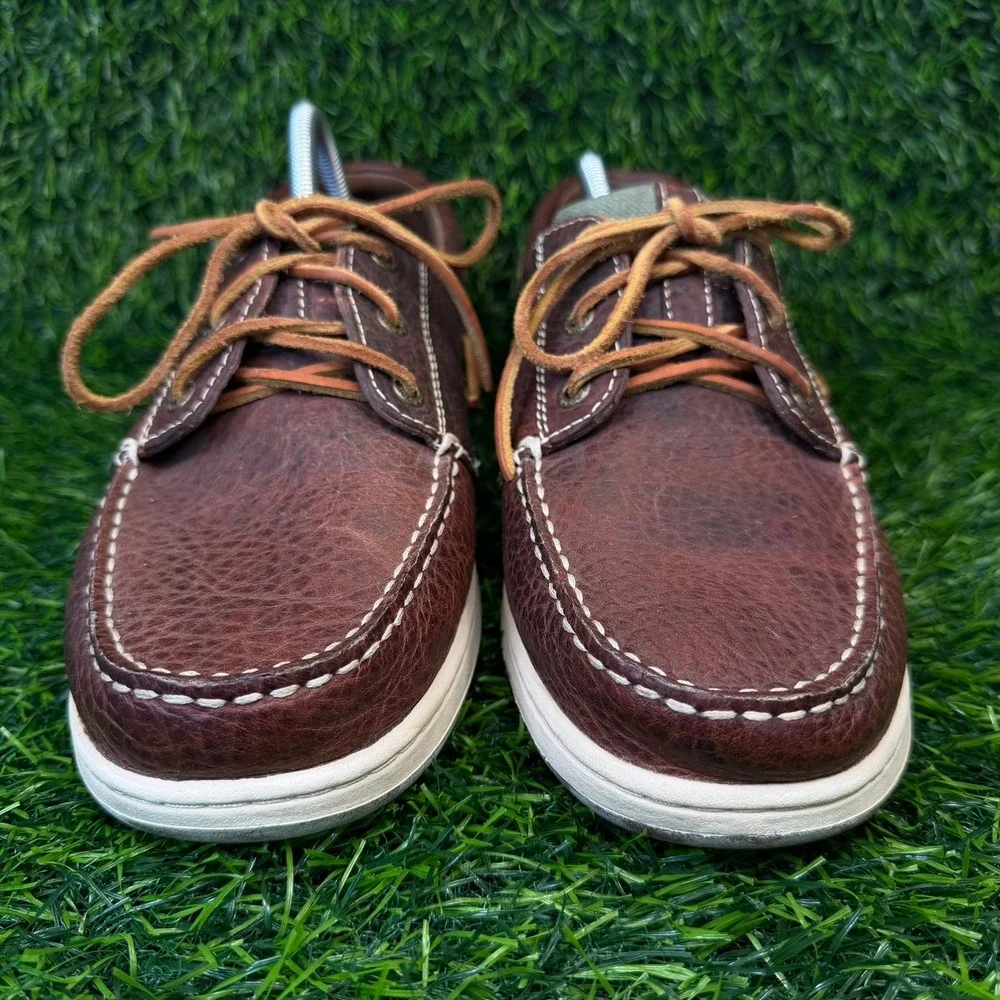 L.L. Bean Casco Bay Boat Shoes Mens 10.5W Brown Leather Tumbled Moc Toe 503202